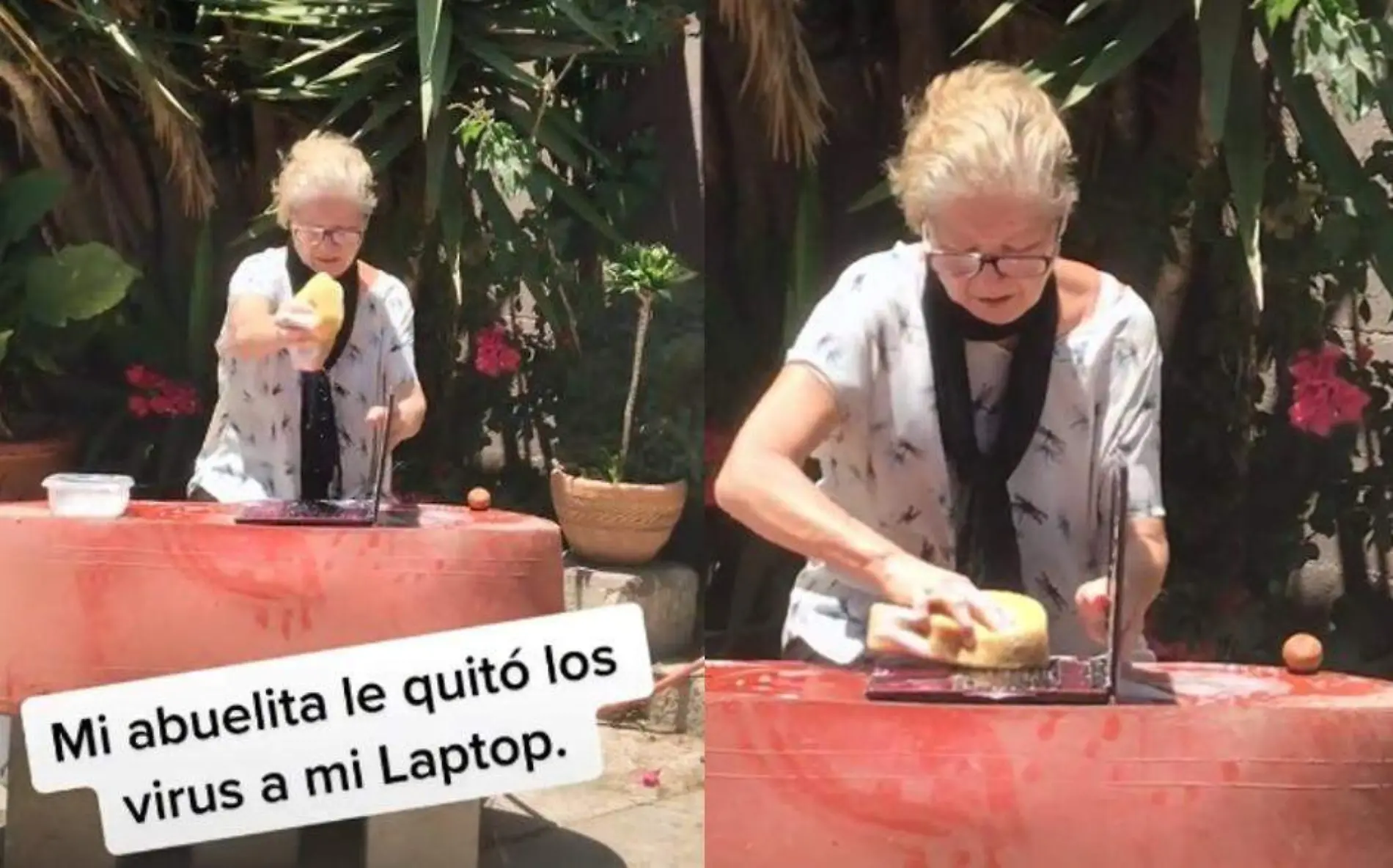 Abuelita lava una laptop y se vuelve viral